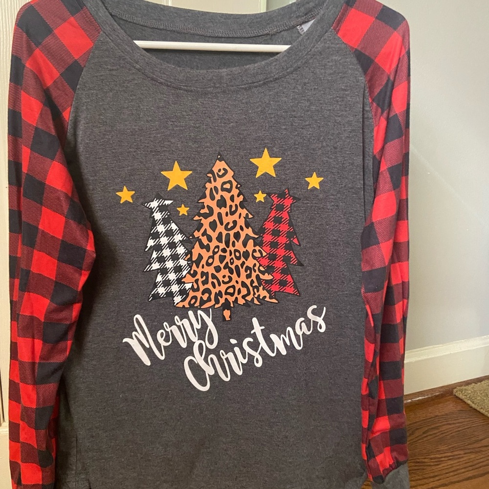 Christmas Raglan Tee - Gray and Red